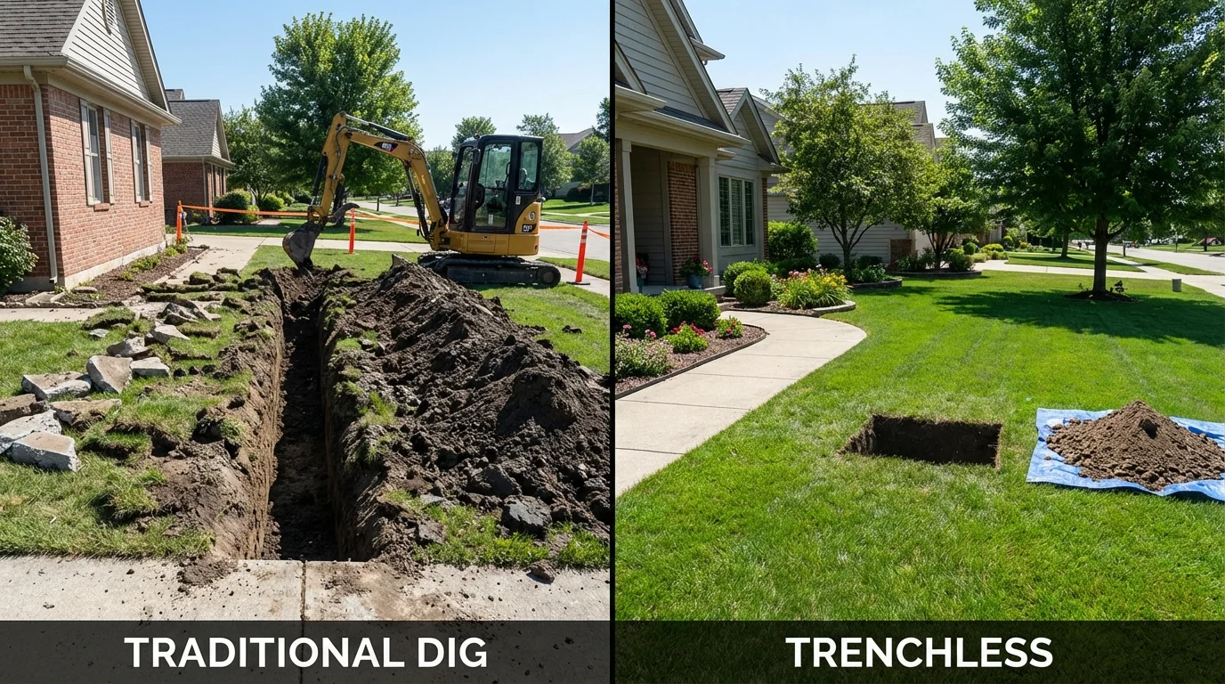 Trenchless sewer repair with minimal yard damage versus traditional excavation in Kyle, TX